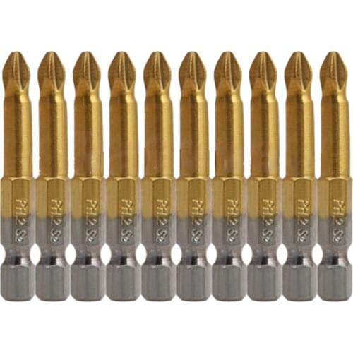 Hot 10pcs/5pcs Titanium Coated 1/4" Hex Shank PH2 50mm length Anti Slip Electric Screwdriver Bits with magnetic tip 2018