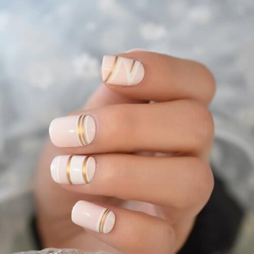 Lines Pre Designs Full Cover Nail Tips Fingernail Short Square Pink Lovely Press On Nails Supplies For Professionals Wholesale