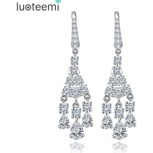 LUOTEEMI 2016 New Design Fashion Cubic Zircon Earwires Waterdrop Tassel Dangle Earrings for Women Brinco Wedding Fine Jewellery