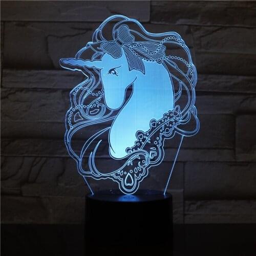 Cute Night Light Acrylic LED 3D Table Lamp Unicorn Atmosphere Nightlight Home Room Party Decor Smart Phone Control Kids Gift