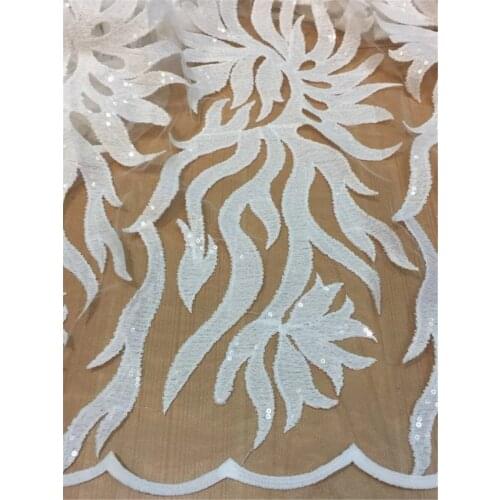 Latest African Lace Fabric For Dress White African French lace High Quality Tulle/Mesh Lace Fabric With sequins