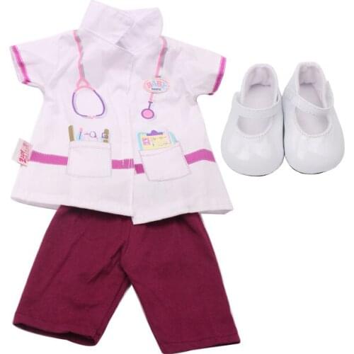 18 inch Girls doll clothes doctor suit coat pajamas skirt with shoes American born dress Baby toys fit 43 cm baby dolls c236