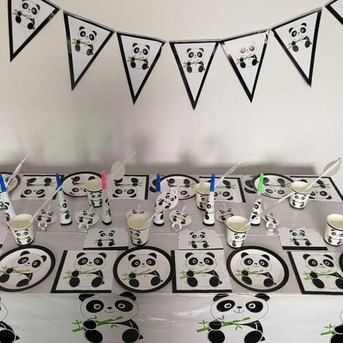 Cartoon Panda Theme Disposable Party Tableware Kids Birthday Party Decorations Supplies Plate Cup Napkin Straw Banner Tablecloth