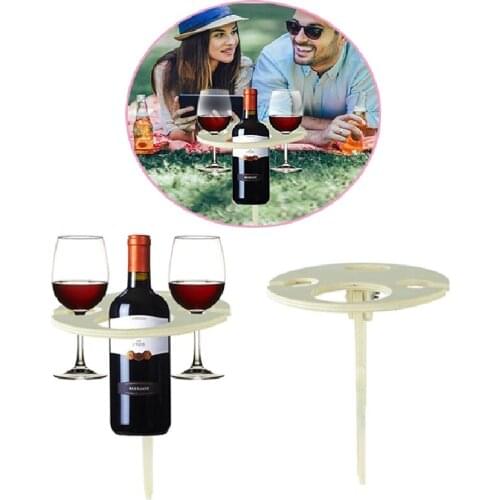 Portable Foldable Wooden Wine Rack With Round Desktop For Outdoor Mini Wooden Picnic Table Easy To Carry Wine Rack Dropshipping