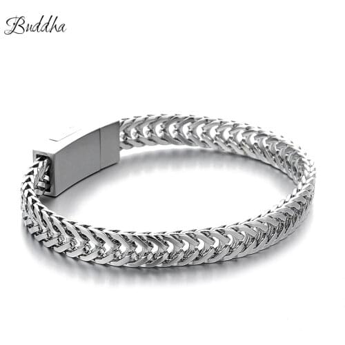Pulseira Masculina Buddha Bracelets Silver color Tone Link Chain Bracelets Bangle for MENS Jewelry Gift Good Quality
