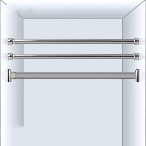 Adjustable Telescopic Rod Stainless Steel Clothes Rail Hanger Rod Clothes Rail Wardrobe Fixed Flange Base Furniture Decoration