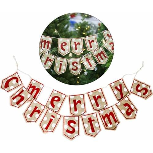 Christmas Party Banner Natal Decorative Letter Burlap Banner Hanging Decor Navidad Party Decoration Supplies for New Year
