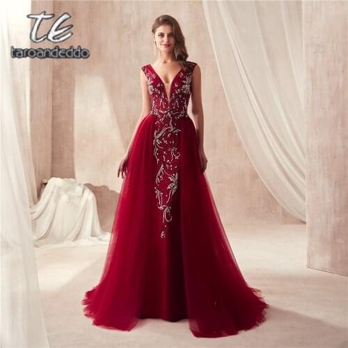 V-Neck Luxury Beading Mermaid Prom Dresses Wine Red/Gray Sleeveless Evening Dresses Crystals Long vestido Prom Gown 2021