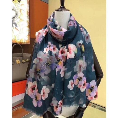 Dark Green Floral 100% Cashmere Scarf Pashmina for Women Winter Scarves Wraps 2021 New Arrival