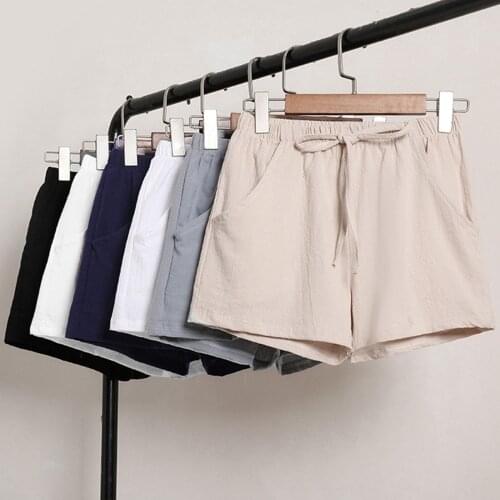 Women Short Pant Casual Shorts Womens Solid Cotton And Linen Pocket Elastic Waist Loose Short Pants Leisure Female Workout Шорты
