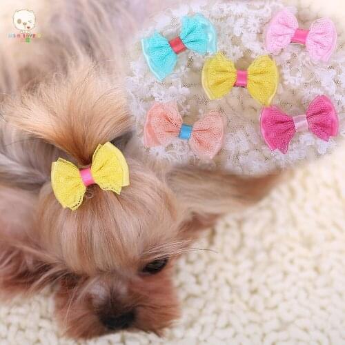 Dog Hair Bows Small Dogs Double Lace Cloth Hairpin for Pets Grooming Accessories Supplies Clips Pour Chien Petite Taille