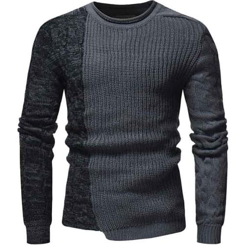 Sweater Men Casual Patchwork Long Sleeve Pullover O-Neck Collar Slim Fit Mens Sweater