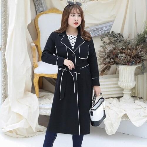 2021Bright Line Temperament Windbreaker Womens Mid-Length Korean Large Size Slim Fashion Spring Autumn Trench Coat Female E459