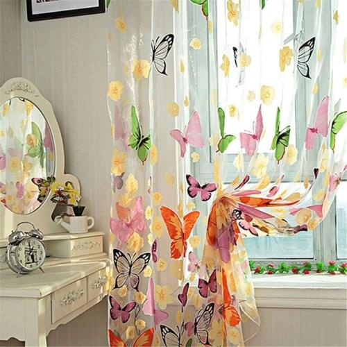 Butterfly Balcony Voile Curtain Leaves Sheer Window Curtain Drape Valancetreatment Panel Fabric Door Curtain