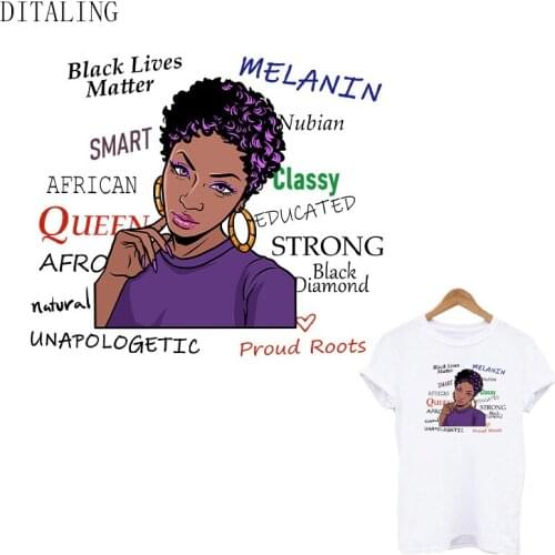Melanin Women Iron On Transfers On Clothing DIY Washable T-Shirt Patch Afro Queen Natural Girl Thermal Sticker Decals On Clothes