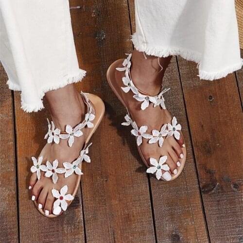 2021 Summer Brown Women Mules Design Beach Sandals Flowers Square Sole Slides Flat Heel Women Shoes Summer Woman Size 42 43