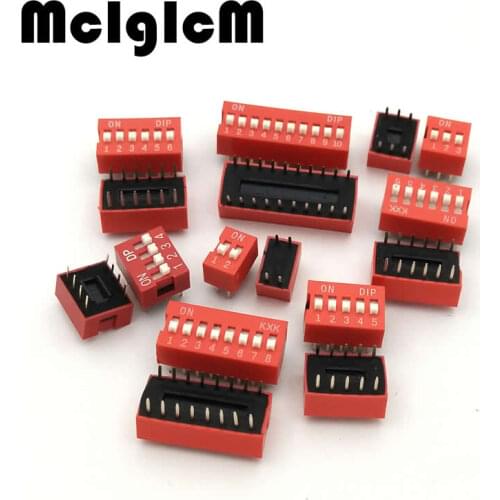 10pcs DIP Switch Slide Type Red 2.54mm Pitch 2 Row DIP Toggle switches 2p 6p Free Shipping
