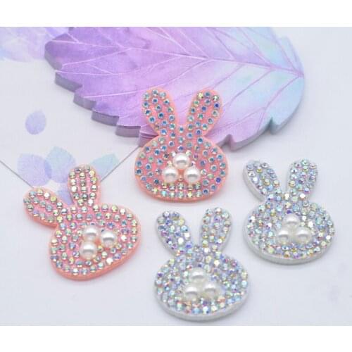 10Pcs/lots Lovely Rabbit Crystal Pearl Patch Bling Animal for DIY Craft Headwear Band Clip Rhinestone Applique Sew-on Scrapbook