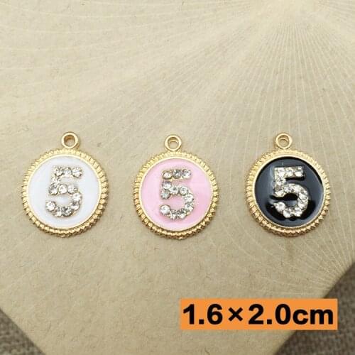 16x20mm Numbers Gold Tone round rhinestone flatback button Pendant fashion alloy Oil Drip Cute Charms Pendant