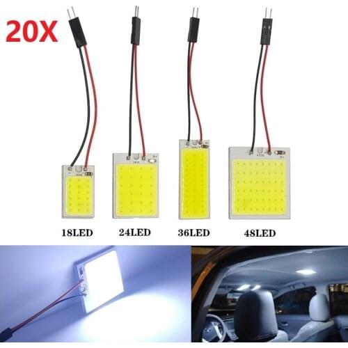 20Pcs White T10 W5w Cob 18SMD 24SMD 36SMD 48SMD Car Led Auto Interior Reading Lamp Bulb Light Dome Festoon Vehicle Panel Lamp