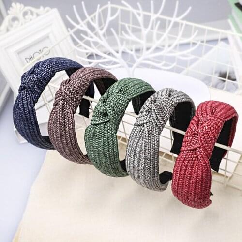 2020 Vintage Handmade Braided Straw Wide Headbands Knot Rattan Headbands Hair Hoop Women Hair Accessories