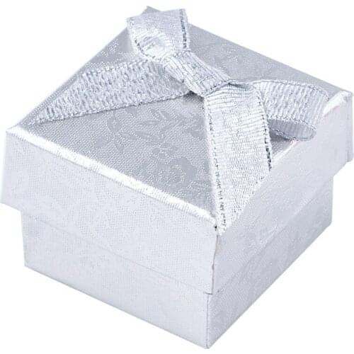 24pcs/lot 43x43x32mm Valentines Day Presents Packages Square Cardboard Ring Gift boxes with Bowknot Outside and Sponge Inside