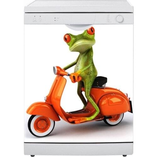 Wholesale 3D SelfAdhesive Dishwasher Stickers Cartoon Humor Frog Wall Sticker Kids Art Fridge Door Cover Kitchen Decoration