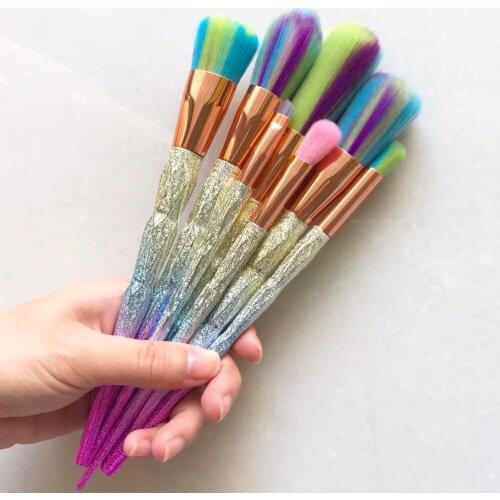 7PCS Diamond Makeup Brush Set Glitter Eyeshadow Eyebrow Cosmetic Brush Foundation Powder Blending Contour Unicorn Brushes Tools