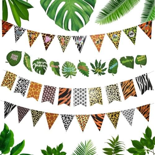 Woodland Animals Banner Jungle Safari Banner Flag Happy Birthday Party Decor Kids Banner Jungle Woodland 1st Birthday Supplies