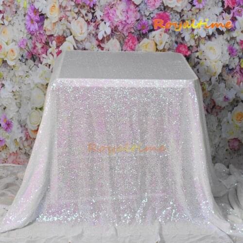 72x72in/90x132in Glitter Sequin RECTANGULAR Tablecloth -Iridescent White Sequin Table Cloth for Wedding Party Christmas Decor