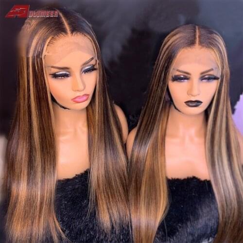 Brazilian 13x6x1 T Part Straight Lace Front Human Hair Wigs Pre Plucked Straight Wig #4/30 Mix Color Lace Wig For Black Women