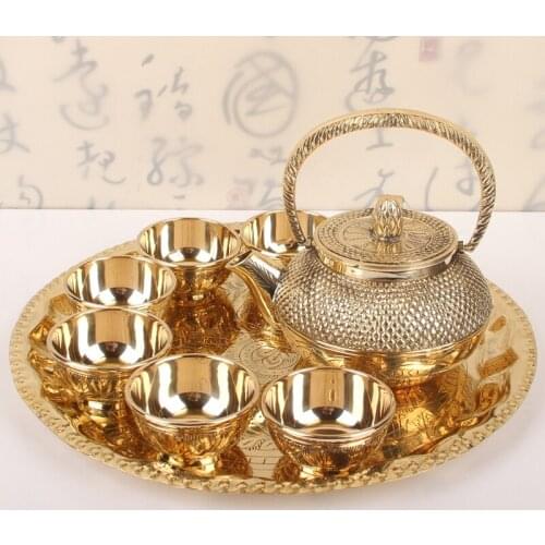 Pure copper teapot teacup tray set household kungfu tea set retro tea pot cup making imported India handmade teaware gift
