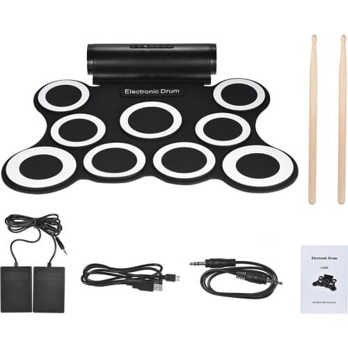 Stereo Electronic Drum Digital Roll Up Drum Kit 9 Silicon Drum Pads Built-in Double 3W Speakers USB Powered with Drumsticks