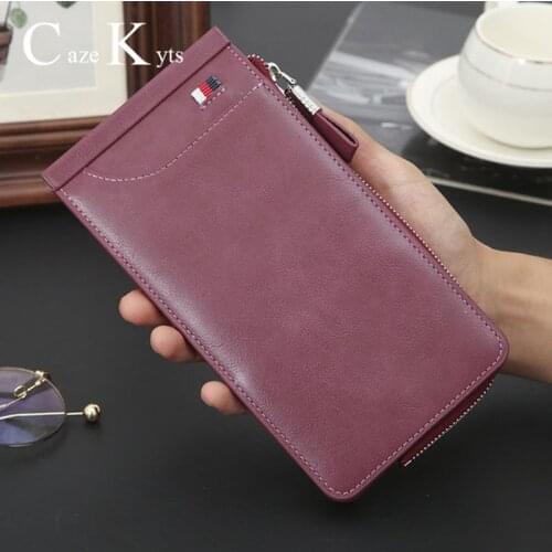 New mens and womens long wallet casual retro fashion oil wax leather 26 card multi-function card bag wallet