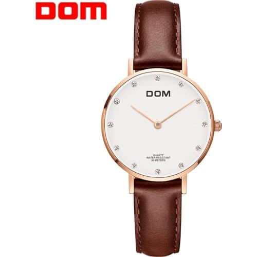 DOM Brand Watches Ladies Luxury Casual Quartz Womens Watch Leather Mesh Strap Ultra Thin Clock G-36