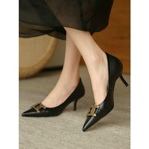 EshtonShero Leather Fashion Womens High Heels Shoes Genuine Leather Pointed Toe Women Pumps Summer Thin Female Office Shoes