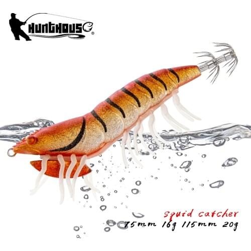 Hunthouse Squid Bait Wooden Eging Hook Shrimp For Cephalopod Wood Shrimp Octopus Lures Squid Jigging Leurre Cuttle Fishing Lure