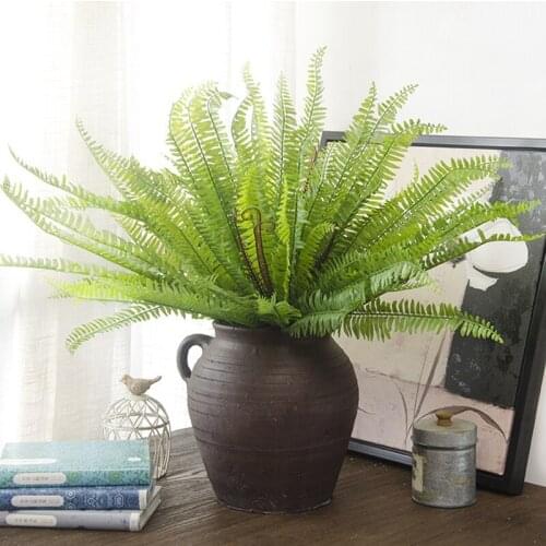 15 Leaves Artificial Persian Fern Grass Bouquet Plastic Fake Plants Home Shop Table Decorative Flowers