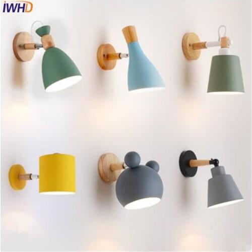 IWHD Nordic Modern Wall Lamp Wooden Iron LED Fixtures Home Lighting American Wall Lights Living Room Bedside Sconce Wandlamp