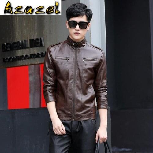 Hot Spring Autumn Brand Black Leather Jacket Men Slim Short Stand Collar Jaqueta Couro Bomber Jacket Faux Leather Fur Coat M-5XL
