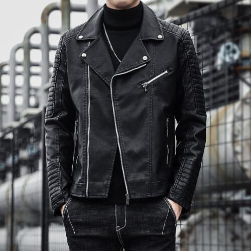 PU Leather Motorcycle Mens Jackets Spring Autumn Lapel Design Joint Thicken Slim Windproof Zipper Jacket Male Clothes Hip Hop