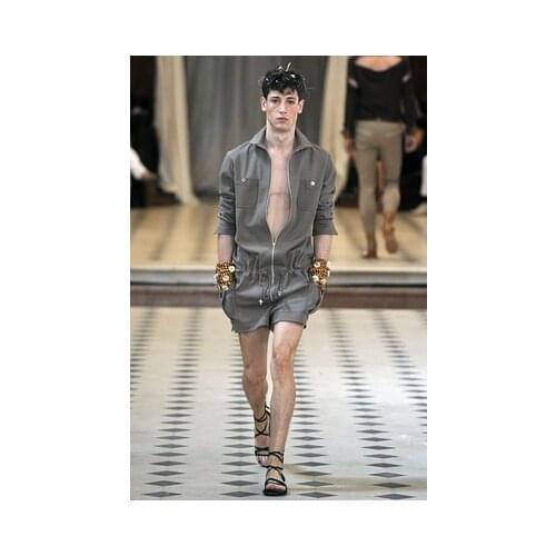 Mens catwalk mens bespoke industrial jumpsuit black shorts jumpsuit new fashion designer