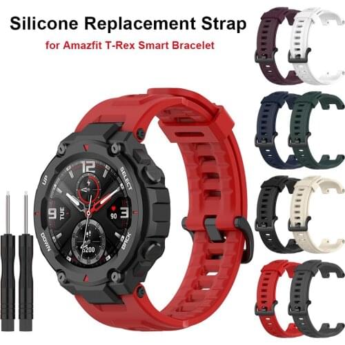 Rondaful Soft Silicone Watch Band For Amazfit T-Rex Smart Watch Bracelet Replacement Wristband Adjustable Sports Watch Strap