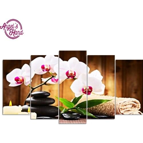 5PCS full square diamond 5D DIY diamond painting Orchid&stone diamond embroidery Cross Stitch Rhinestone decoration