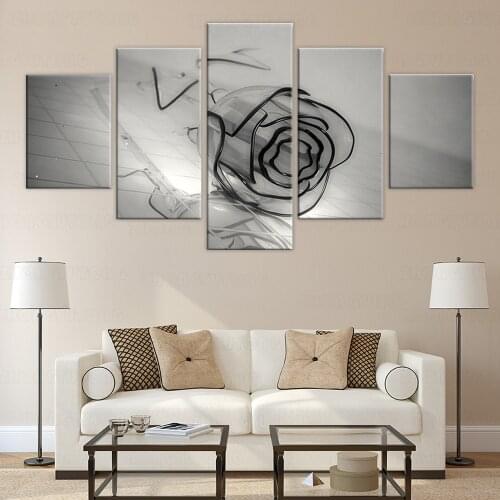 Flower Wall Art Painting 5 Pieces Minimalist Black and White Art Prints Rose Home Decor Picture Modern Fashion Living Room Wall