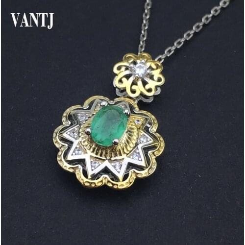 Real Natural Emerald Pendant Sterling 925 Silver Gemstone Oval4*6mm Necklace Fine Jewelry For Woman Lady Party Wedding Gift
