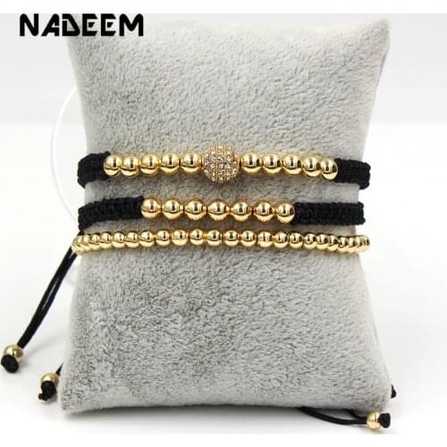 New Anil Arjandas Men Bracelets Bangle Set Jewelry 3Pcs/Sets 8mm Black CZ Ball 4/5mm Copper Beads Braiding Macrame Bracelet Sets