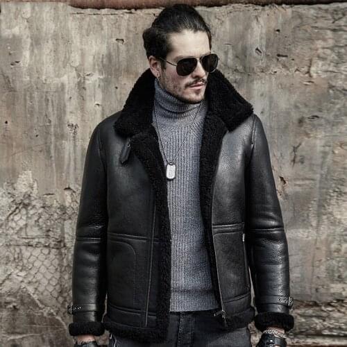 Original Flying Jacket B3 Sheepskin Jacket Mens Shearling Jacket Mens Fur Coat Aviation Leathercraft Pilots Coat Brown Black