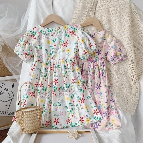 2-7T Toddler Kid Baby Girl Clothes Summer Short Sleeve Floral Mini Dress Elegant Cute Sweet Print Sundress Infant Outfit