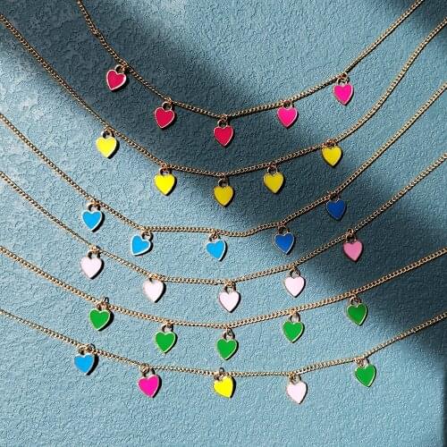 Multicolor Enamel Heart Pendant Necklace For Women Girls Cute Love Heart long Chain Necklace Collar Femme Wedding Jewelry